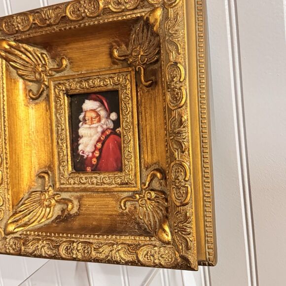 Vintage Santa Claus Portrait Painting Ornate Gold Gilded Ornate Frame Art PRETTY - Picture 2 of 15